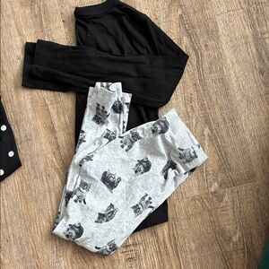 Wonder Nation Black Top and Gray Cat Print Leggings Set